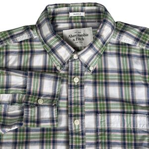 Abercrombie & Fitch Plaid Muscle Button Down Shirt Cotton OCBD Green Mens XXL